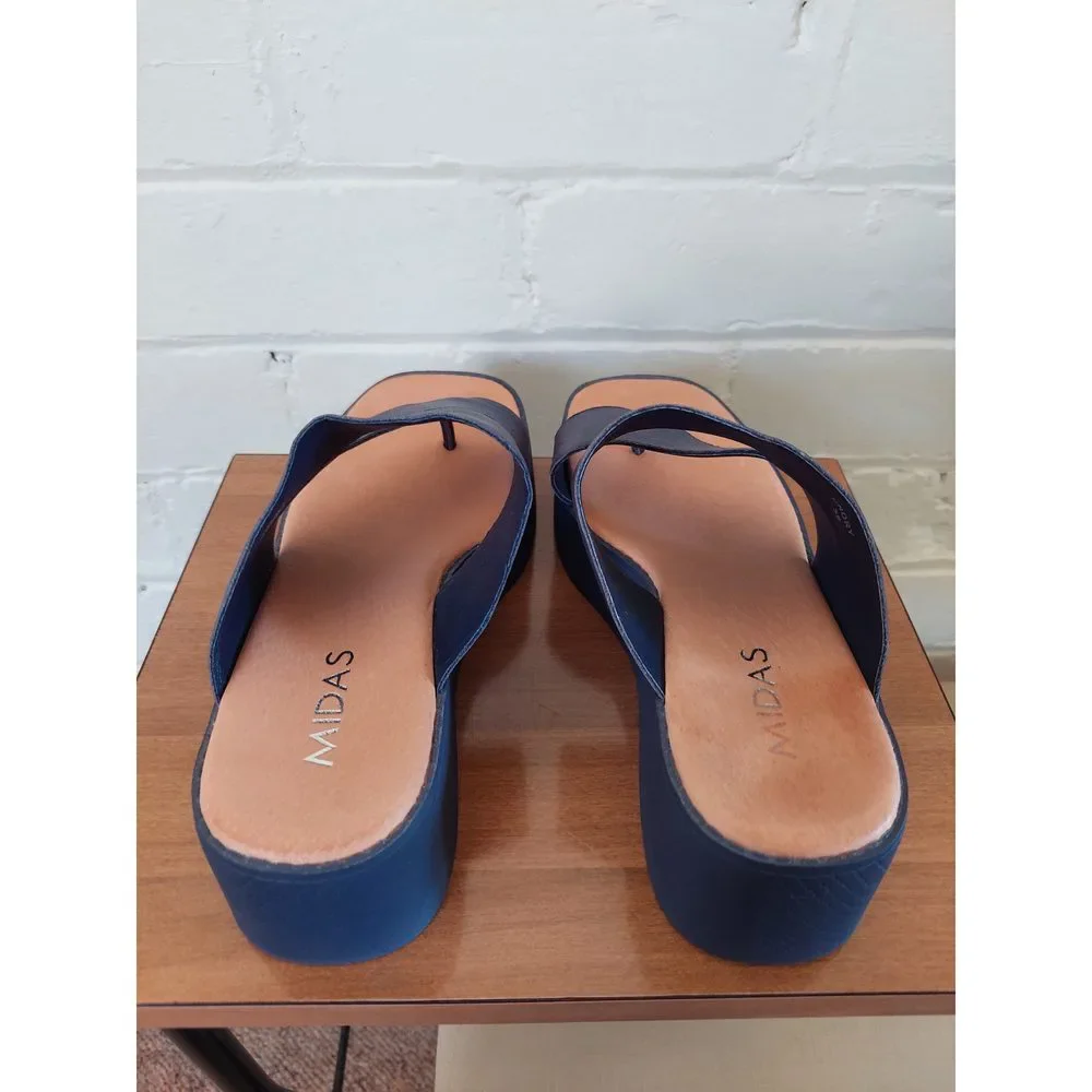 Midas Undry Dk Navy Blue Leather platform wedges, Size EU 38 / AU 7 - Picture 5 of 8